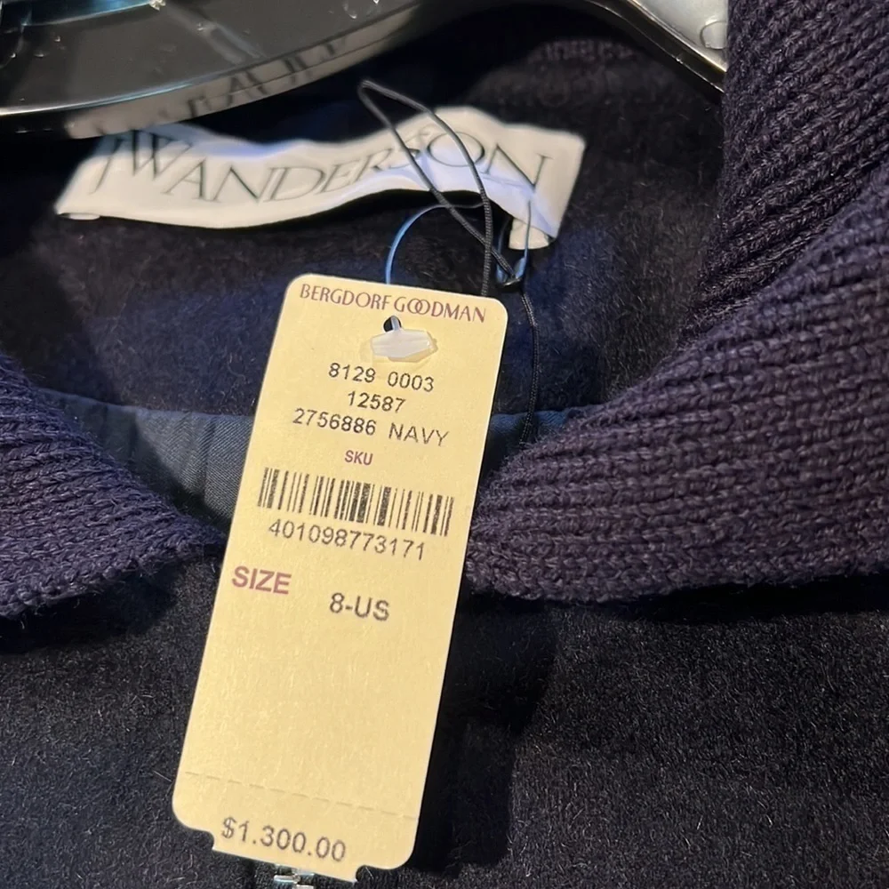 NWT J.W. ANDERSON CAPED ZIP-FRONT KNIT BOMBER JACKET IN NAVY